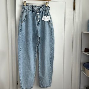 Zara Paper Bag Light Blue High-Waisted Jeans